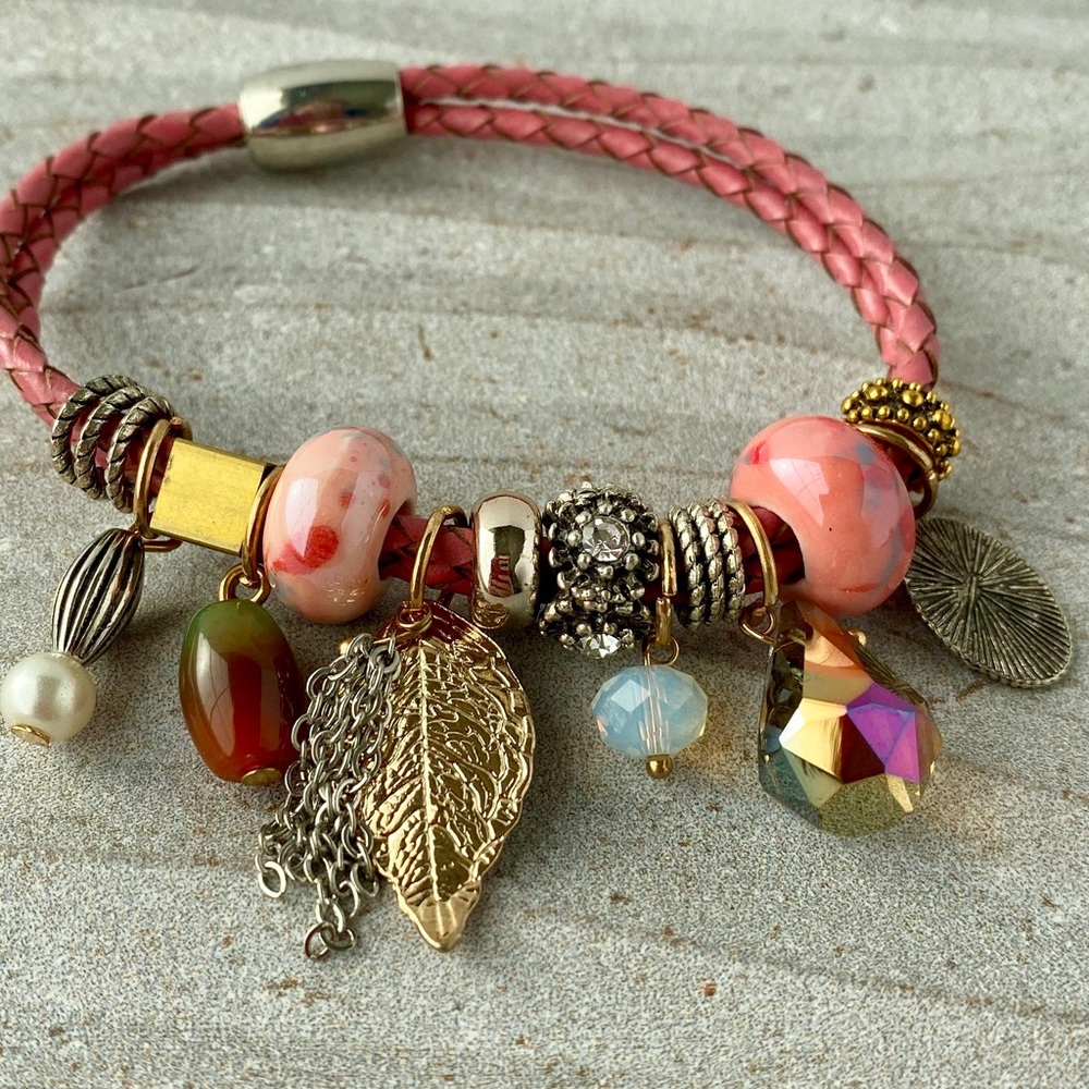 NWOT Leather Bracelet with Charms